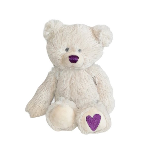2021 Demdaco February Birthstone Beige Bear Purple Heart Plush BeanBag Toy 8.5" - Picture 1 of 6